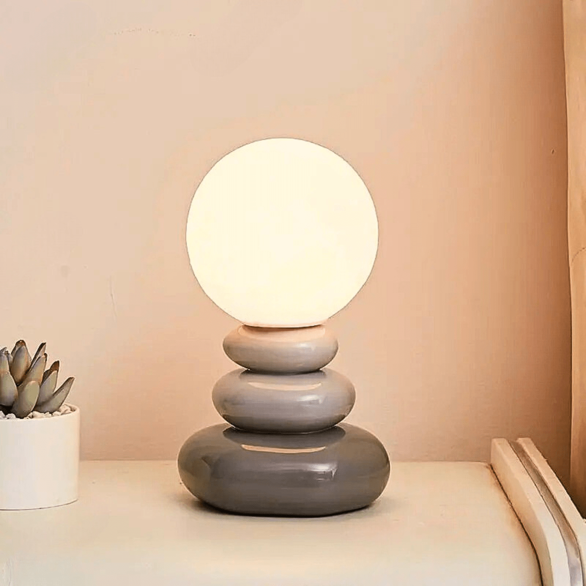 Gris Lampe de Chevet en Céramique Galets