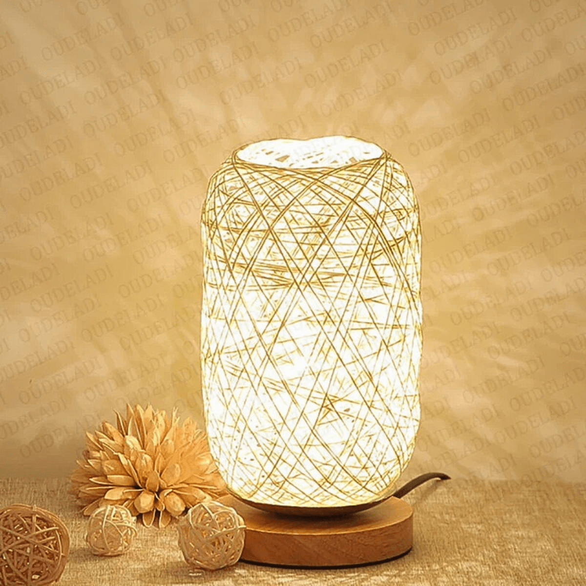 Beige Lampe de Chevet Ficelle de Rotin