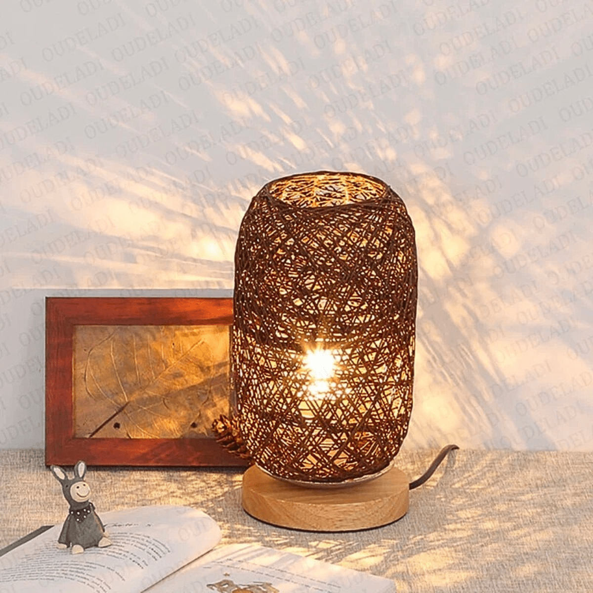 Marron Lampe de Chevet Ficelle de Rotin