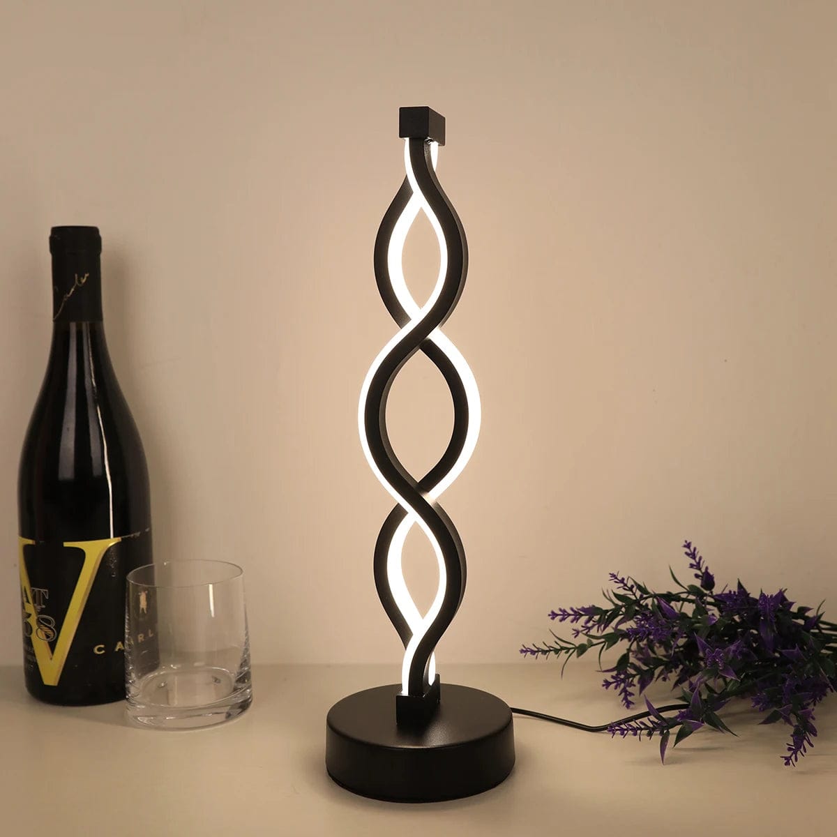 Noir Lampe de Chevet Spirale Design