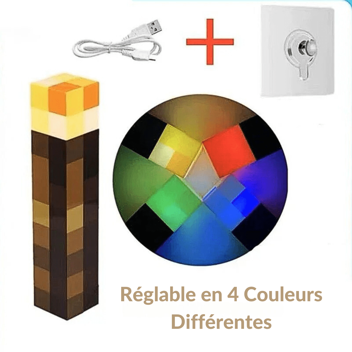 Torche Couleur Réglable Lampe de Chevet Torche Minecraft