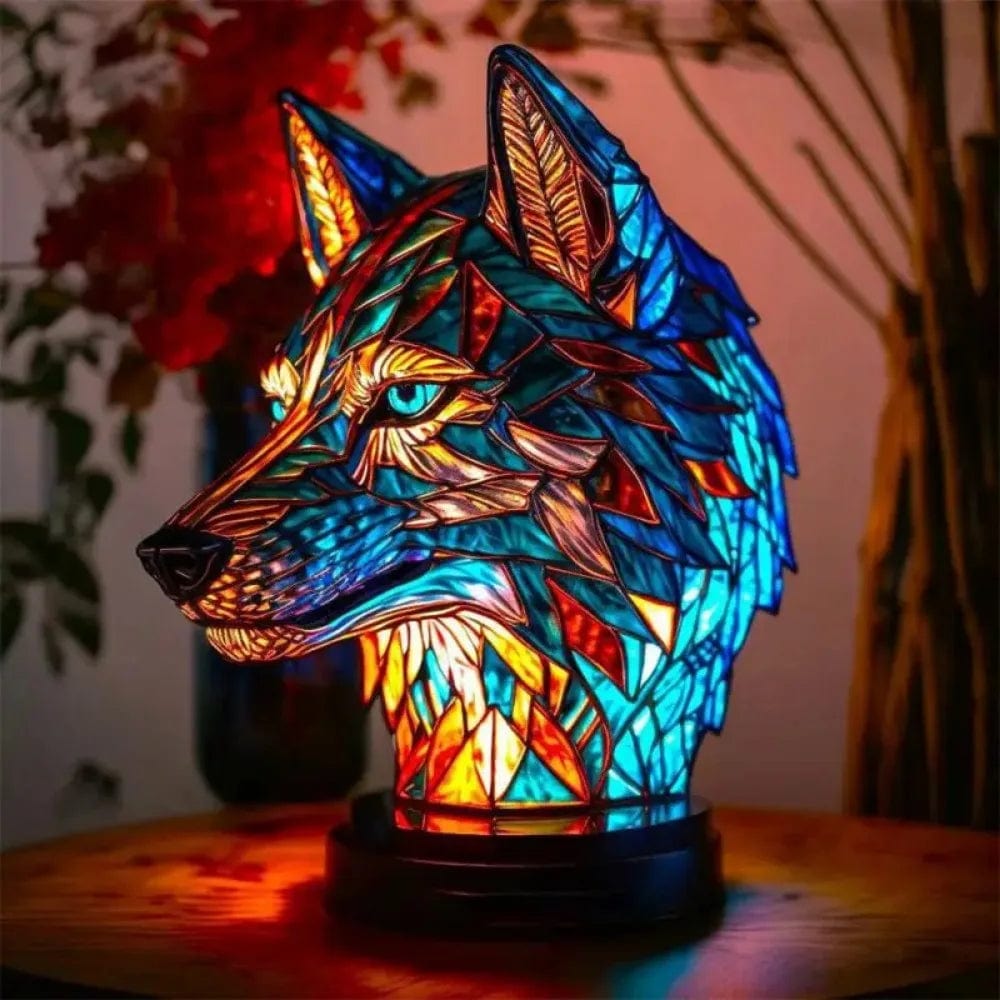 Loup Lampe de Chevet Vitrail Animaux